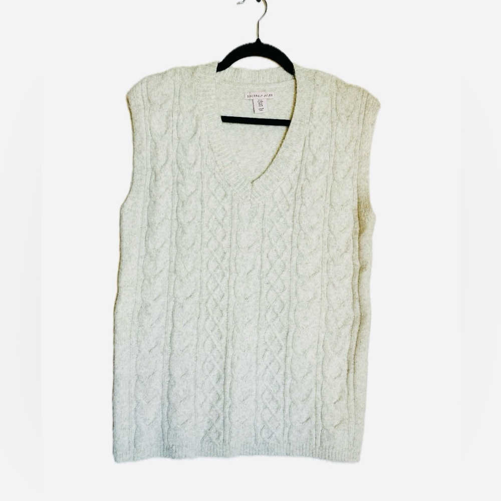 Sincerely Jules Soft Knitted Light Gray Vest Extra Long Argyle size Medium - Picture 1 of 6